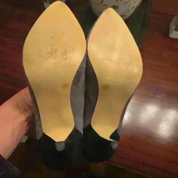 BCBG Leather Suede Ankle Strap Two Tone High Heels Gray Black Size 10 - Picture 7 of 8